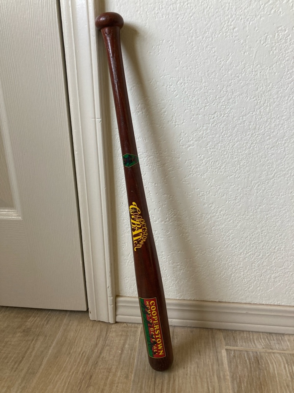 Cooperstown Bat Company Wooden Display Bat - Brown with Yellow & Green Decals